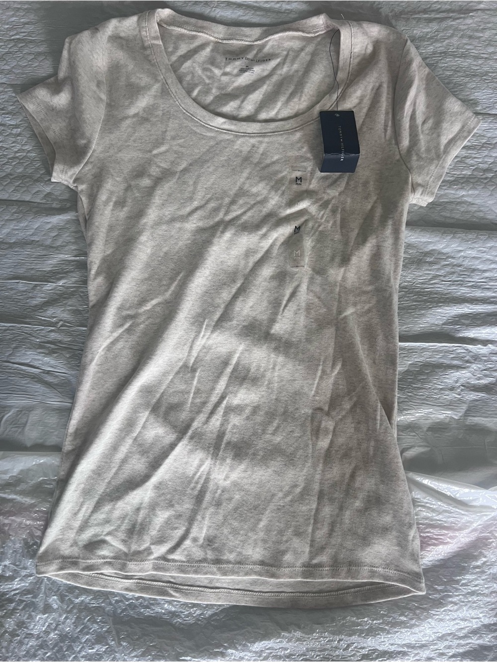 Tommy Hilfiger Women’s Scoop Neck Short Sleeve Tee in Light Beige